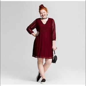 2/$10 Xhilaration Burgundy Maroon Lace Shift Dress